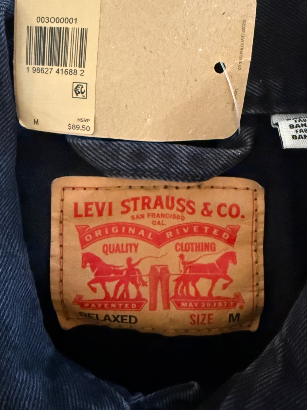Levi’s NWT Relaxed Black Denim Trucker Jacket Horseshoe Graphic Men’s M - Picture 8 of 15